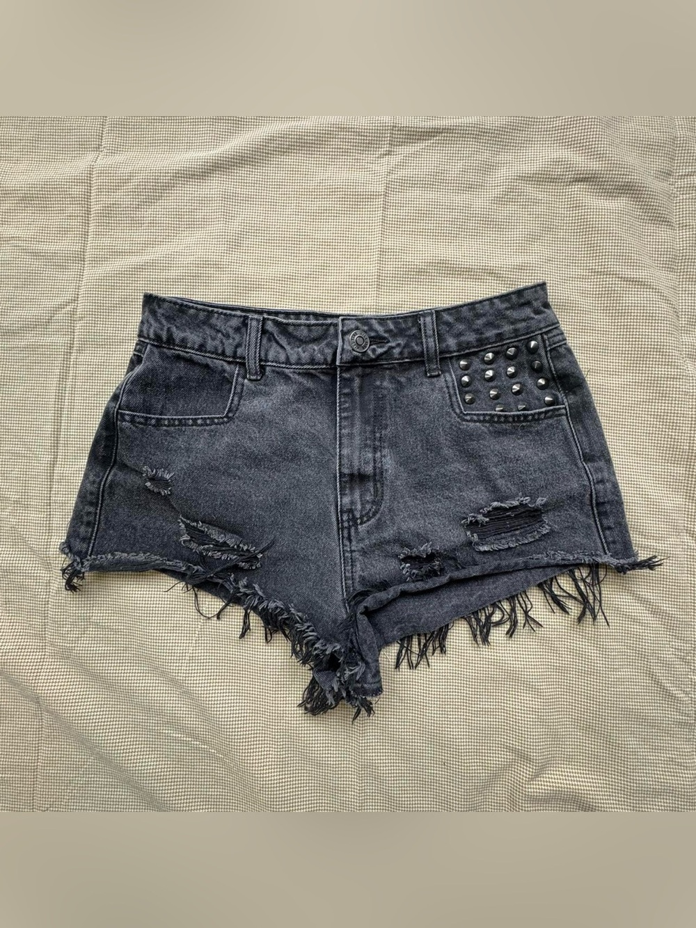 Killstar Black Distressed Denim Shorts with Stud Embellishments
